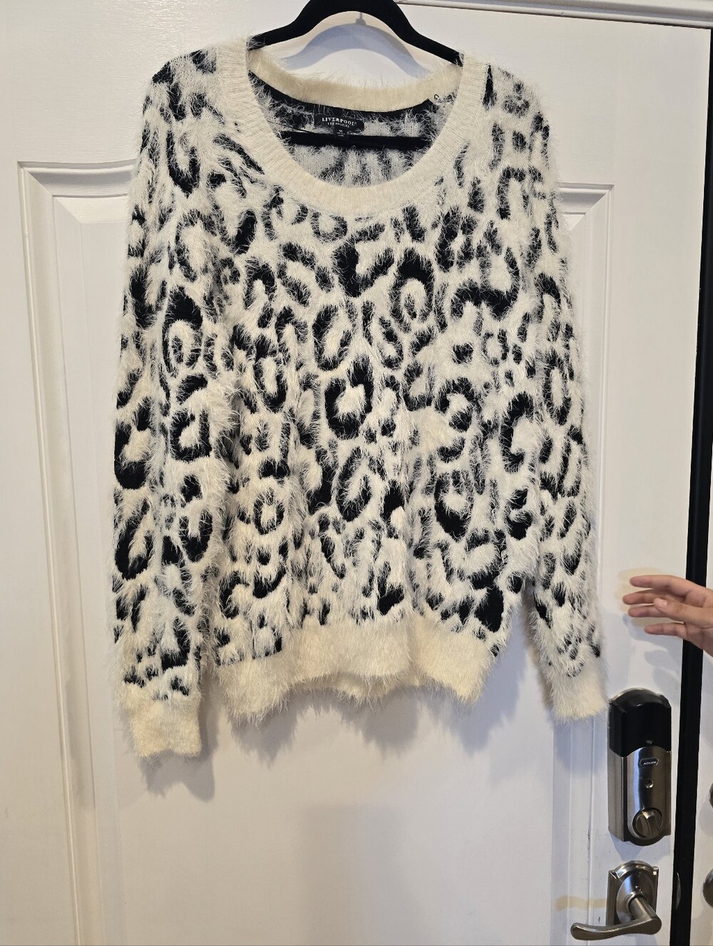 Liverpool Fuzzy Black and Cream Leopard Print Sweater